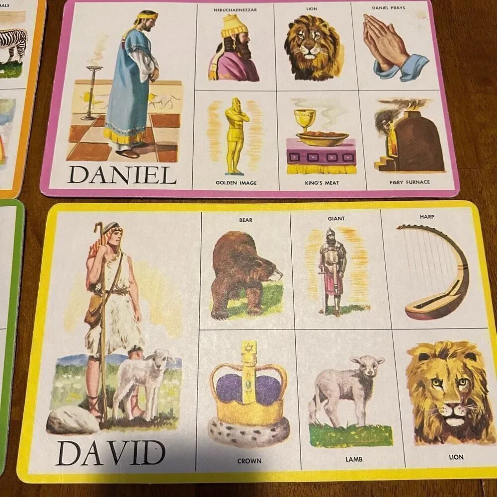 Vintage Biblical Bingo Cards 6 Pieces Cardboard Beautiful Colors Jesus 12”x7.5”